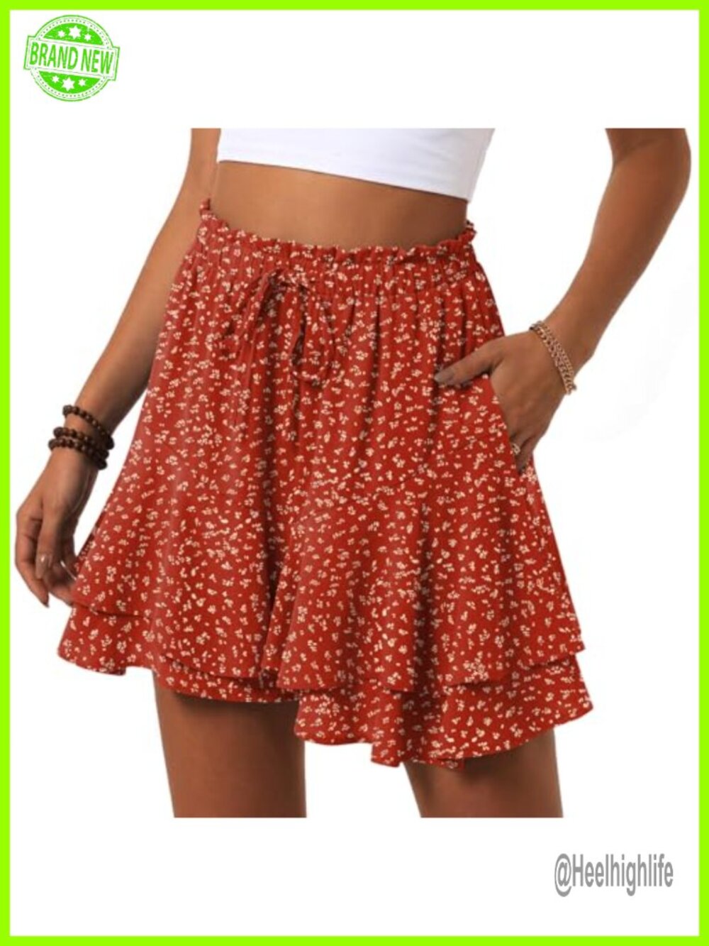 Flowy Skorts Ruffle Mini Skirt with Pockets Polyester Spandex Summer Beach